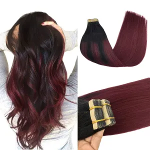 Balayage Jet Black to Red Ombre 20pcs 50g Straight Tape in Hair Extensions