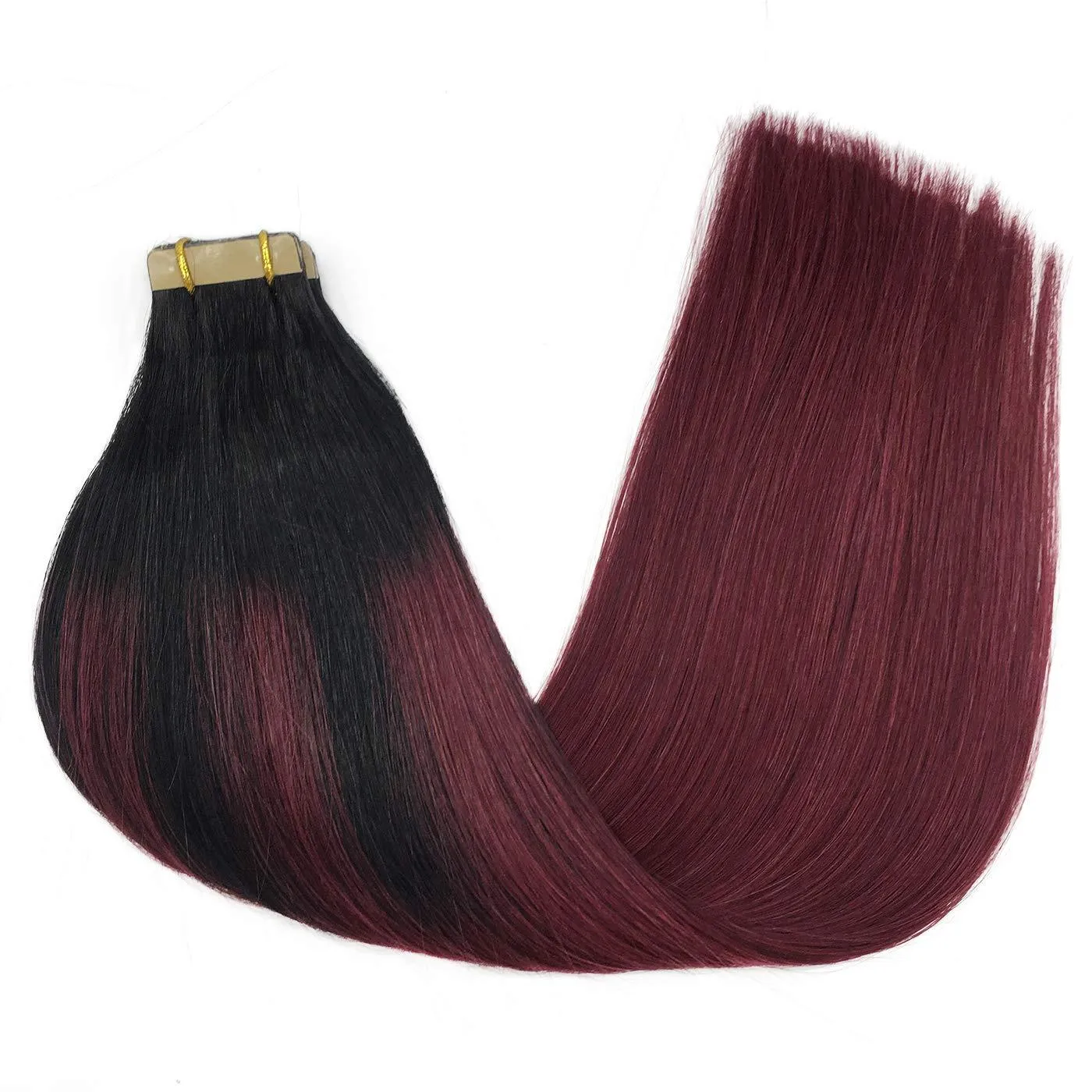 Balayage Jet Black to Red Ombre 20pcs 50g Straight Tape in Hair Extensions