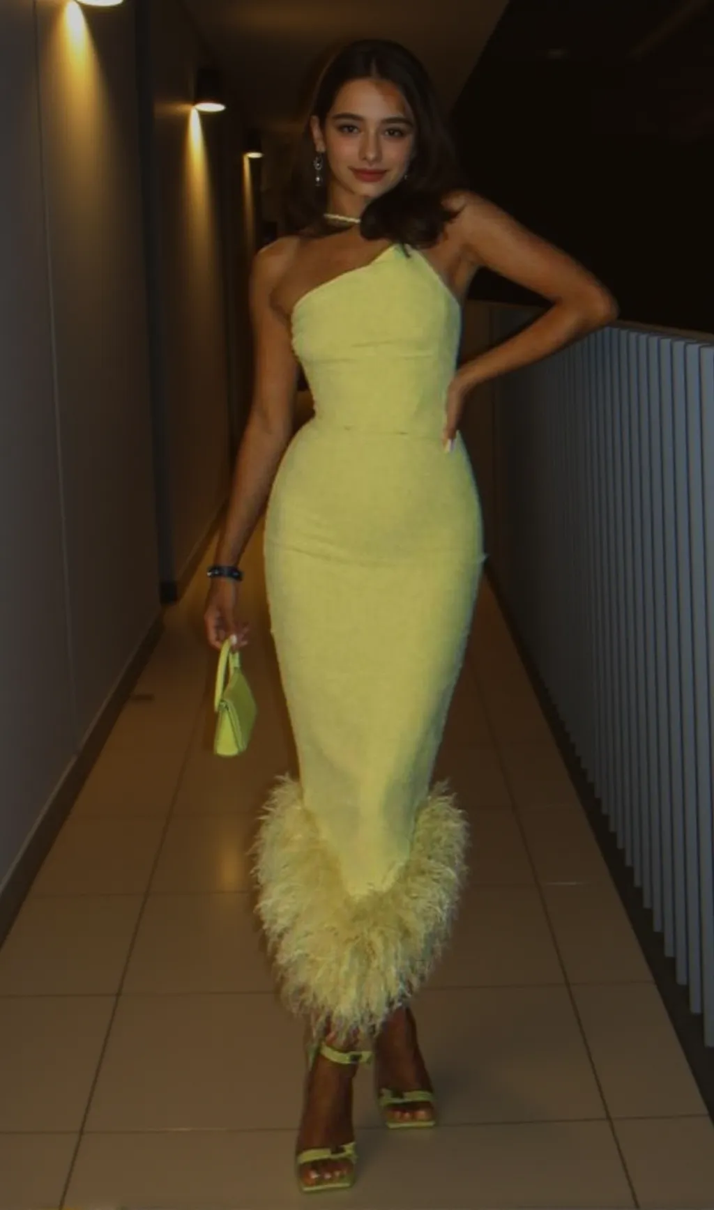 BANDAGE FEATHER BACKLESS MAXI DRESS IN YELLOW