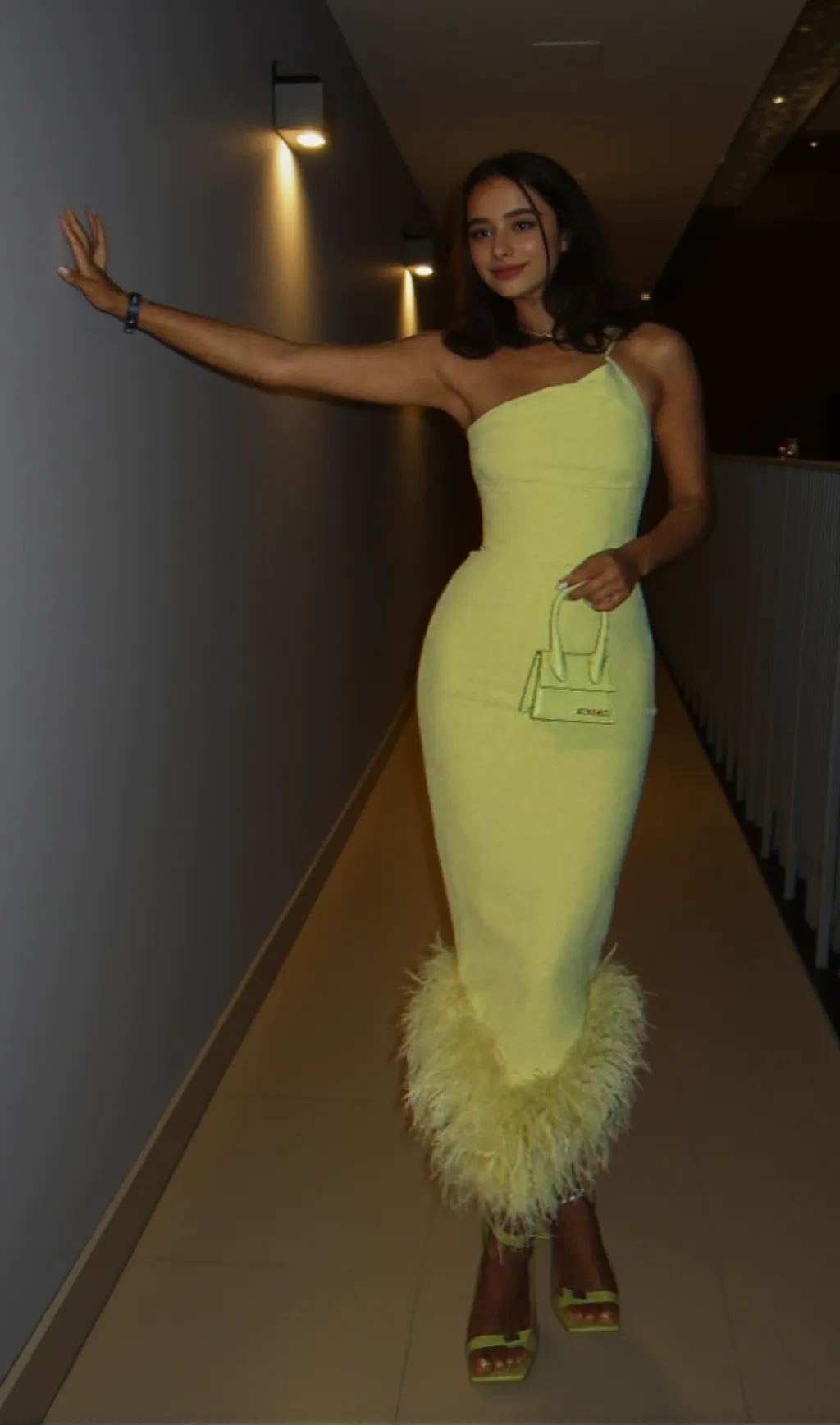 BANDAGE FEATHER BACKLESS MAXI DRESS IN YELLOW