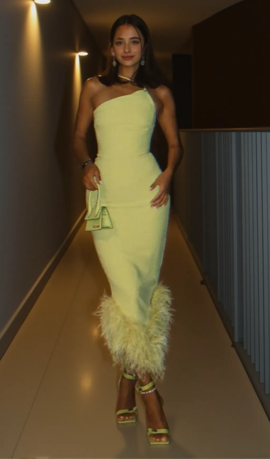 BANDAGE FEATHER BACKLESS MAXI DRESS IN YELLOW