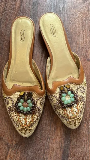 Beaded Pointed Toe Mules