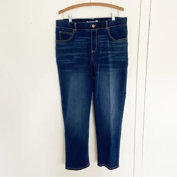 Betabrand straight leg 4 pocket yoga denim jeans dark vintage wash XL S petite