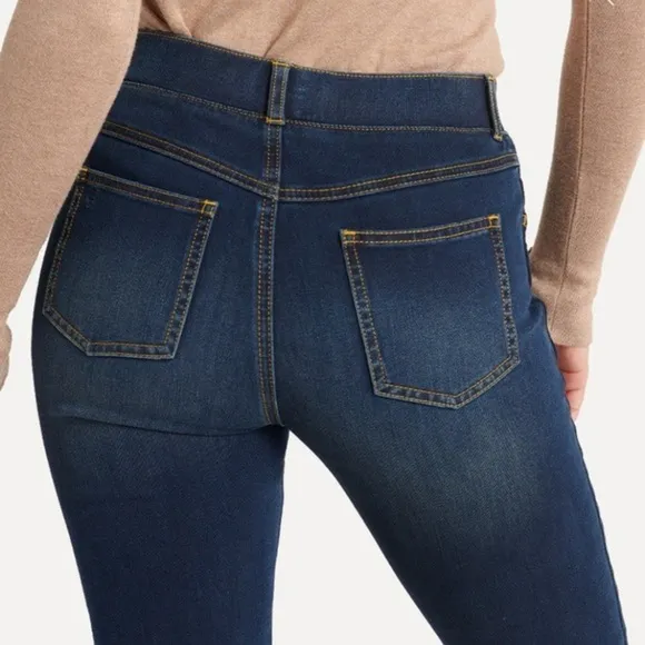 Betabrand straight leg 4 pocket yoga denim jeans dark vintage wash XL S petite