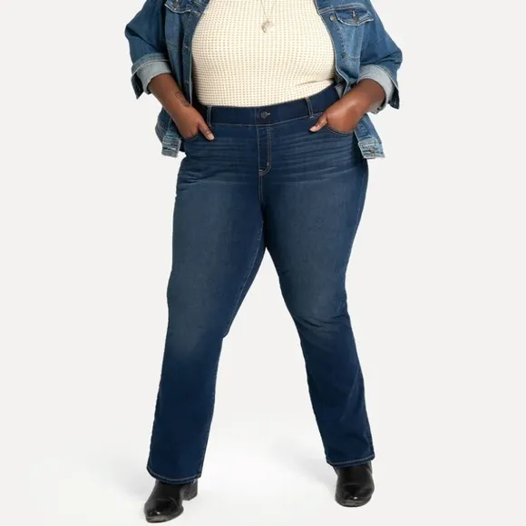 Betabrand straight leg 4 pocket yoga denim jeans dark vintage wash XL S petite