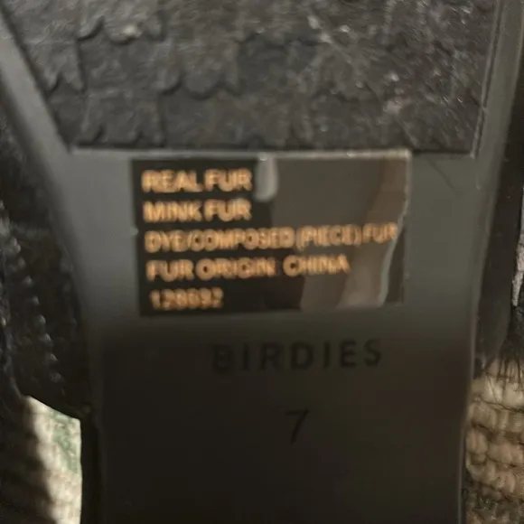 Birdies The Dove Onyx Black Womens Slip On Mink Fur Pointed Toe Mules.