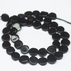 Black Onyx Smooth Flat Round Coin Gemstone Loose Spacer Craft Beads 14" 7mm 8mm