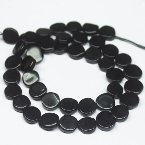 Black Onyx Smooth Flat Round Coin Gemstone Loose Spacer Craft Beads 14" 7mm 8mm