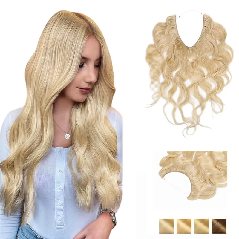 Blonde Wavy Halo Human Hair Extension Light Volume