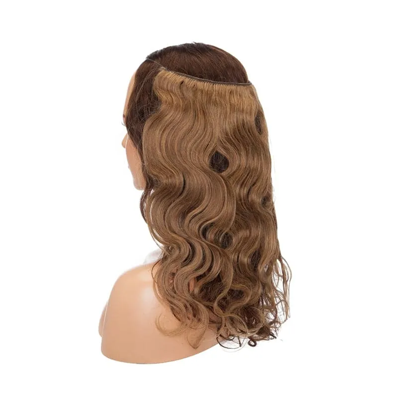 Brown Wavy Halo Human Hair Extension Light Volume