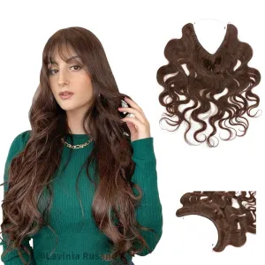 Brown Wavy Halo Human Hair Extension Light Volume