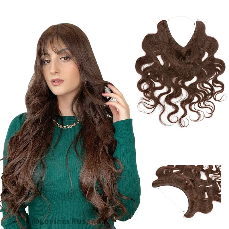 Brown Wavy Halo Human Hair Extension Light Volume