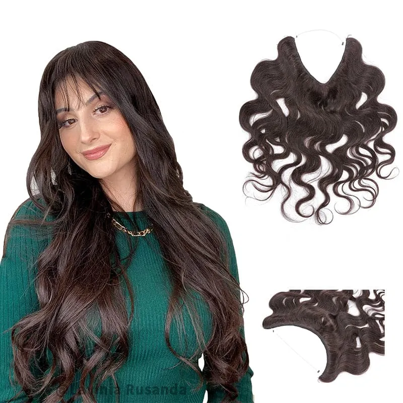 Brown Wavy Halo Human Hair Extension Light Volume