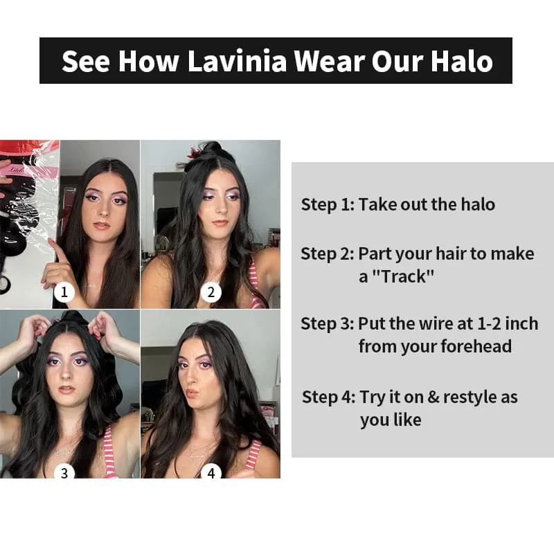 Brown Wavy Halo Human Hair Extension Light Volume