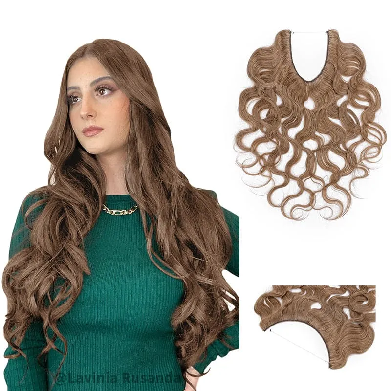 Brown Wavy Halo Human Hair Extension Light Volume
