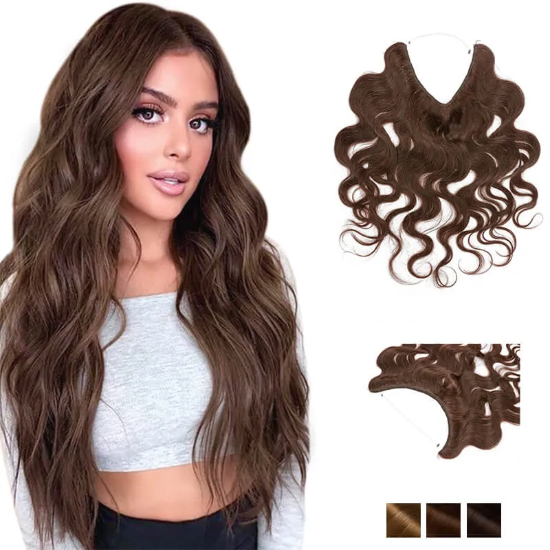 Brown Wavy Halo Human Hair Extension Light Volume