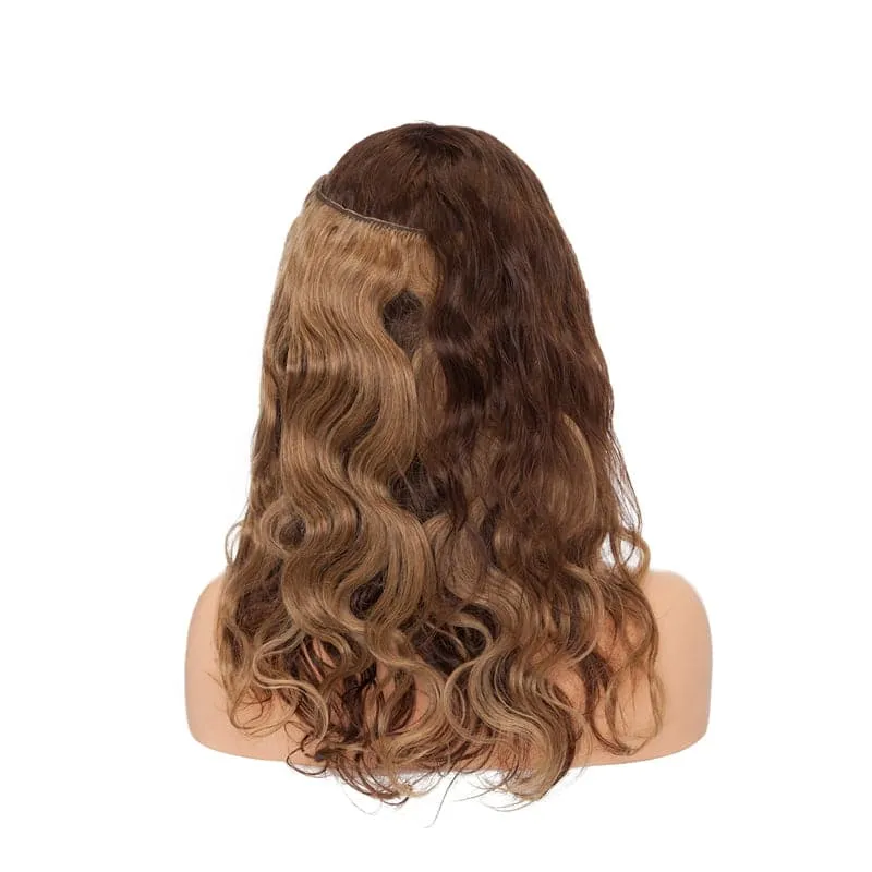 Brown Wavy Halo Human Hair Extension Light Volume