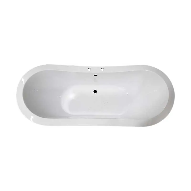 Cambridge Plumbing Extra Large Acrylic Double Slipper Clawfoot Tub, Brushed Nickel Feet and Deck Mount Faucet Holes