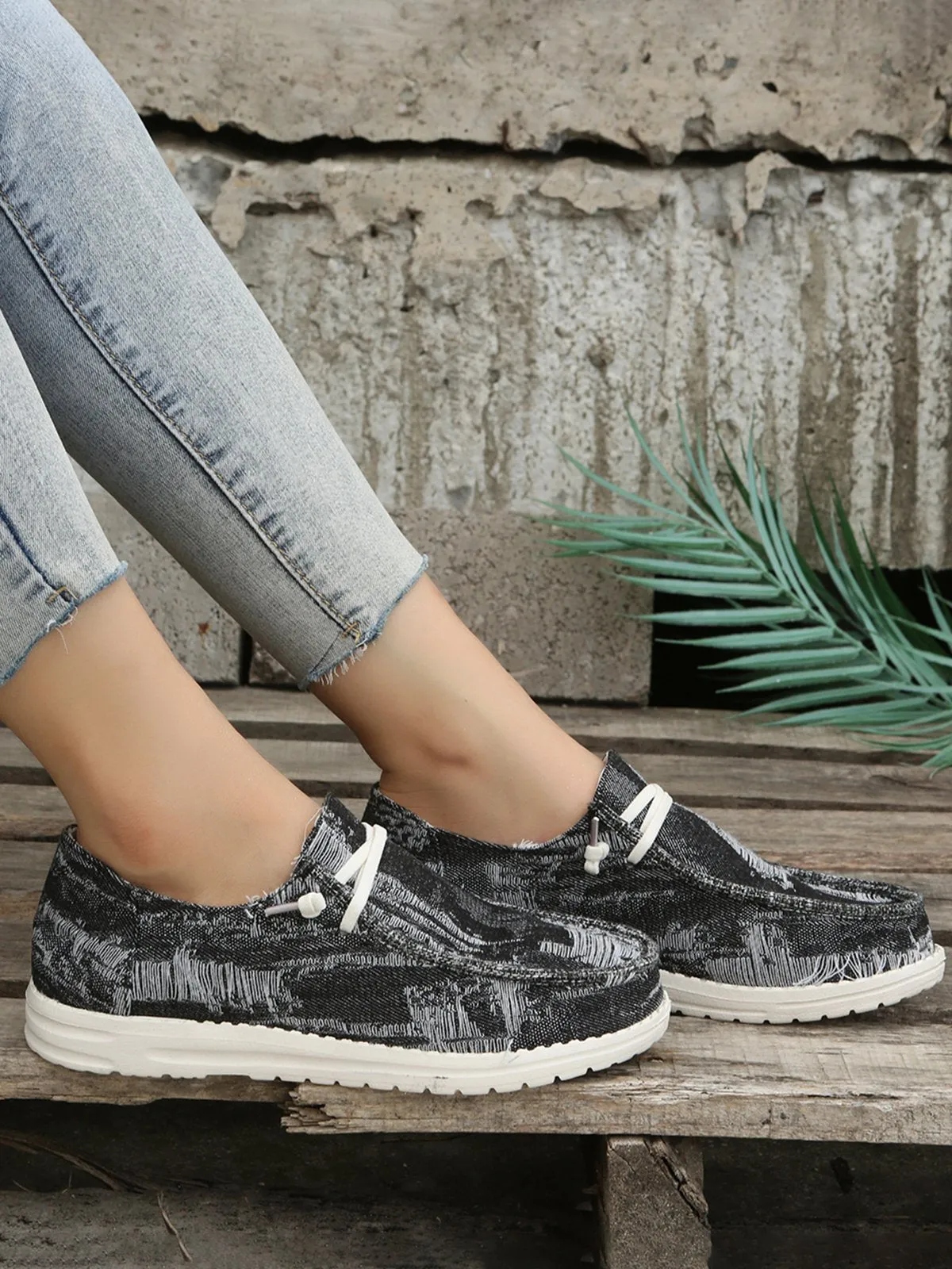 Casual Plain All Season Vacation Flat Heel Denim Fabric Lace-Up Lace Up Shoes Flats