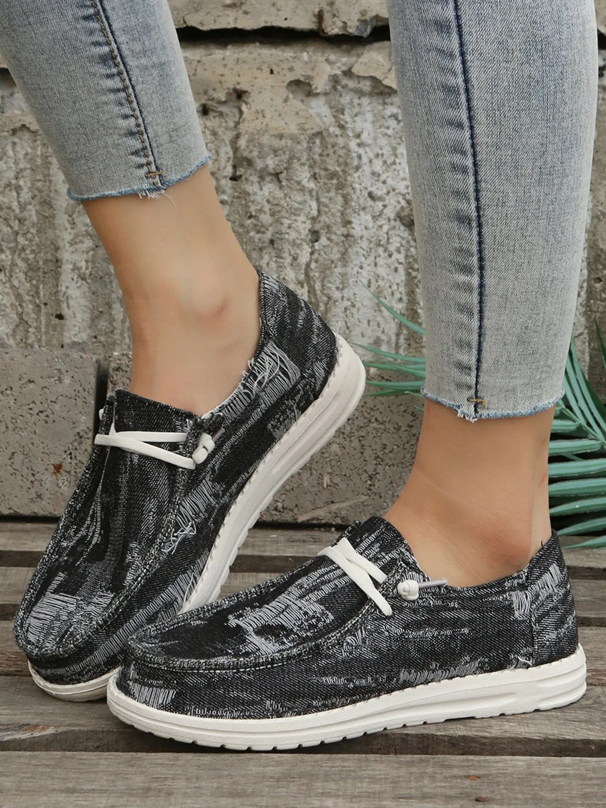Casual Plain All Season Vacation Flat Heel Denim Fabric Lace-Up Lace Up Shoes Flats