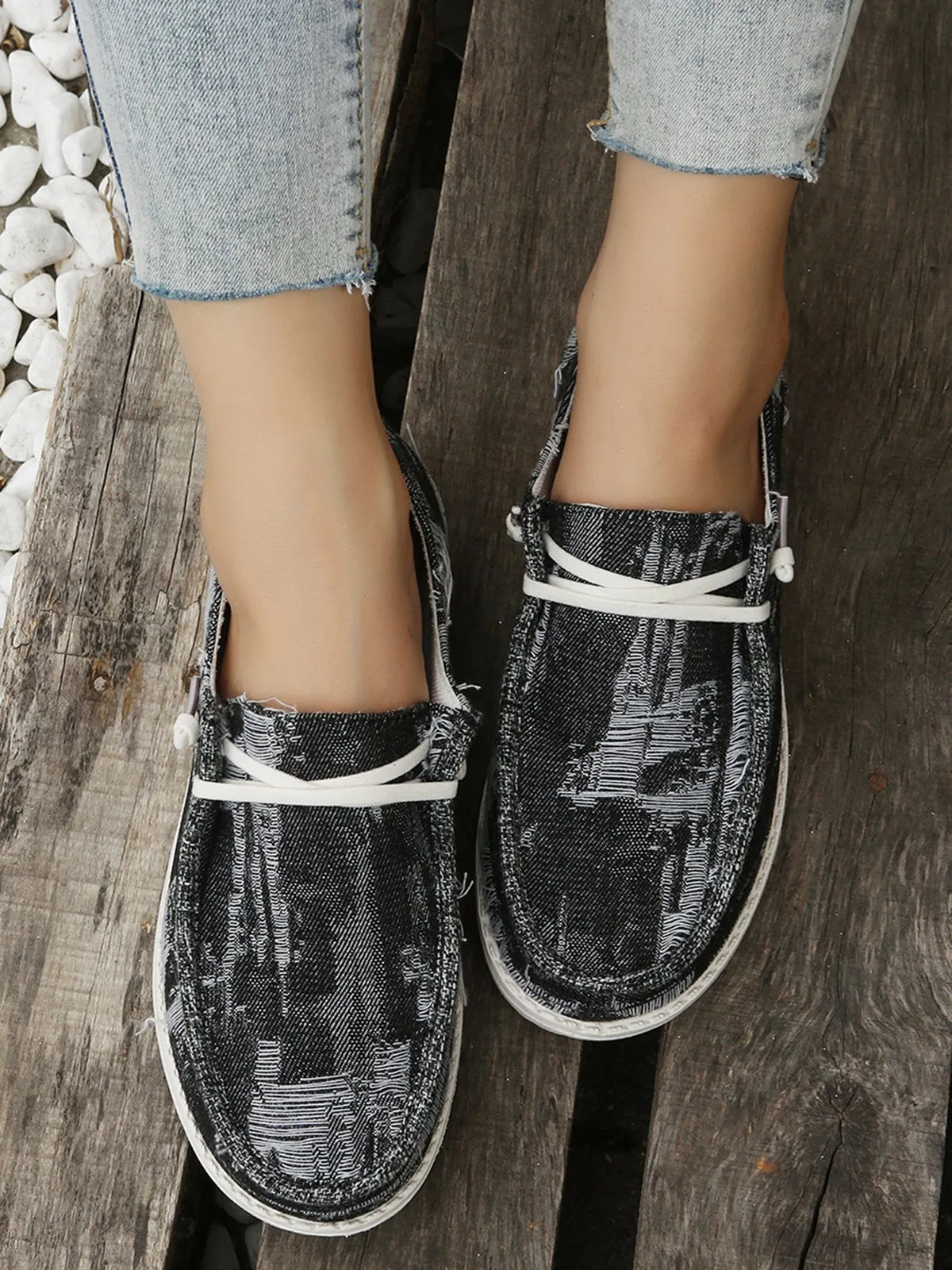 Casual Plain All Season Vacation Flat Heel Denim Fabric Lace-Up Lace Up Shoes Flats