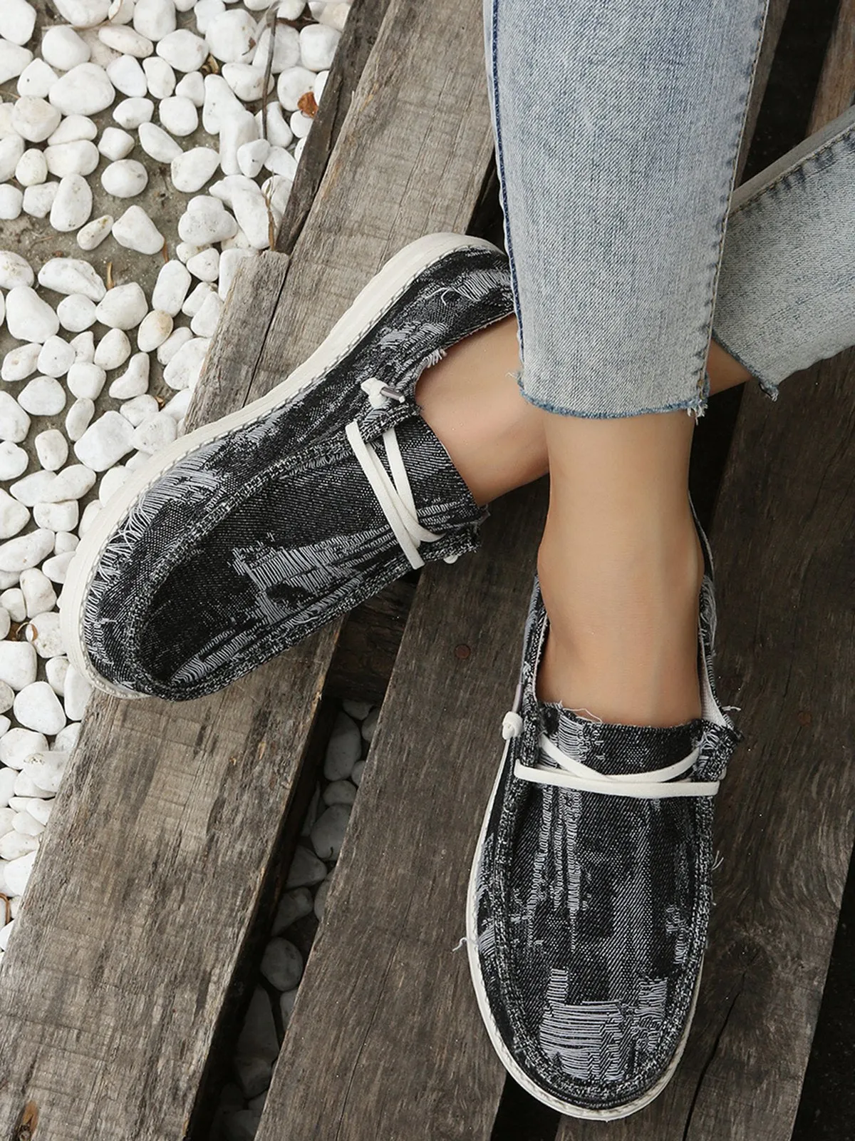 Casual Plain All Season Vacation Flat Heel Denim Fabric Lace-Up Lace Up Shoes Flats