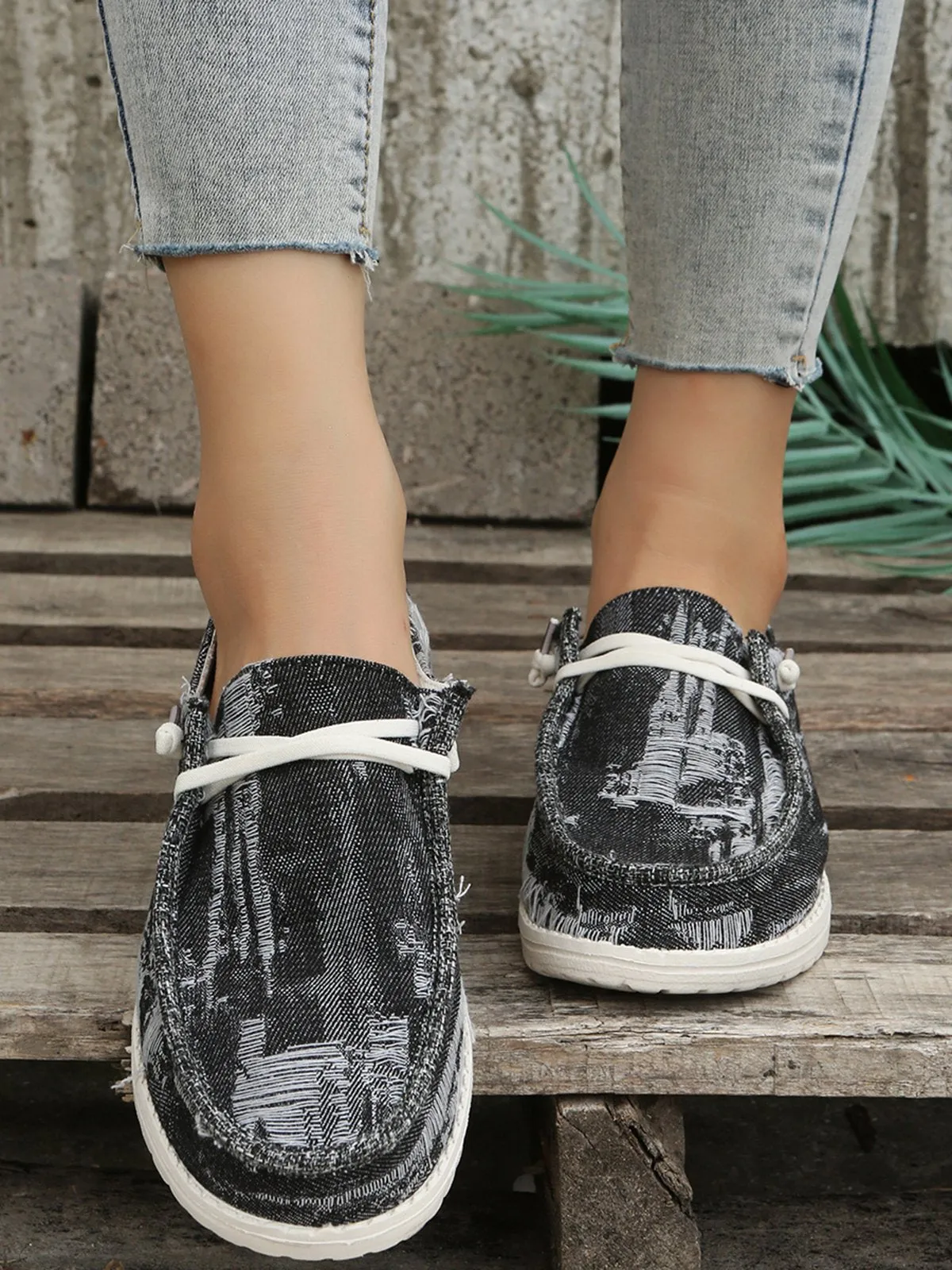 Casual Plain All Season Vacation Flat Heel Denim Fabric Lace-Up Lace Up Shoes Flats