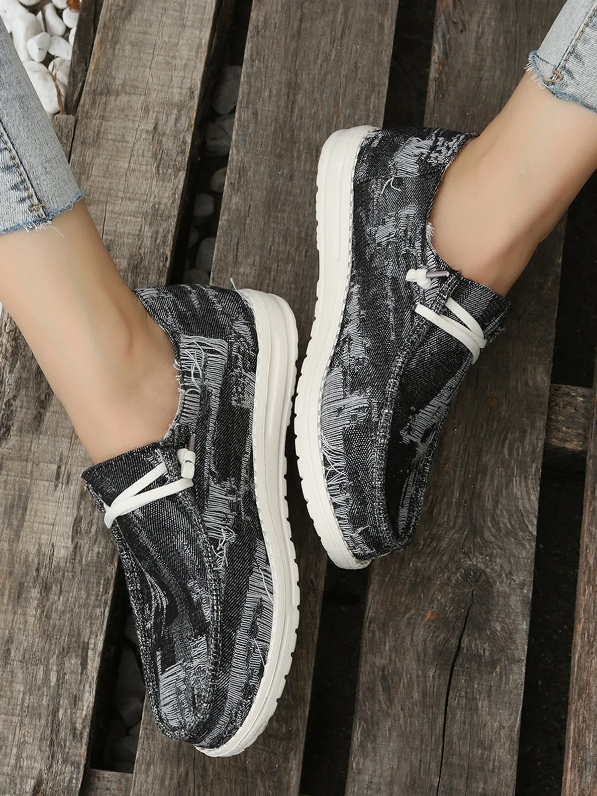 Casual Plain All Season Vacation Flat Heel Denim Fabric Lace-Up Lace Up Shoes Flats