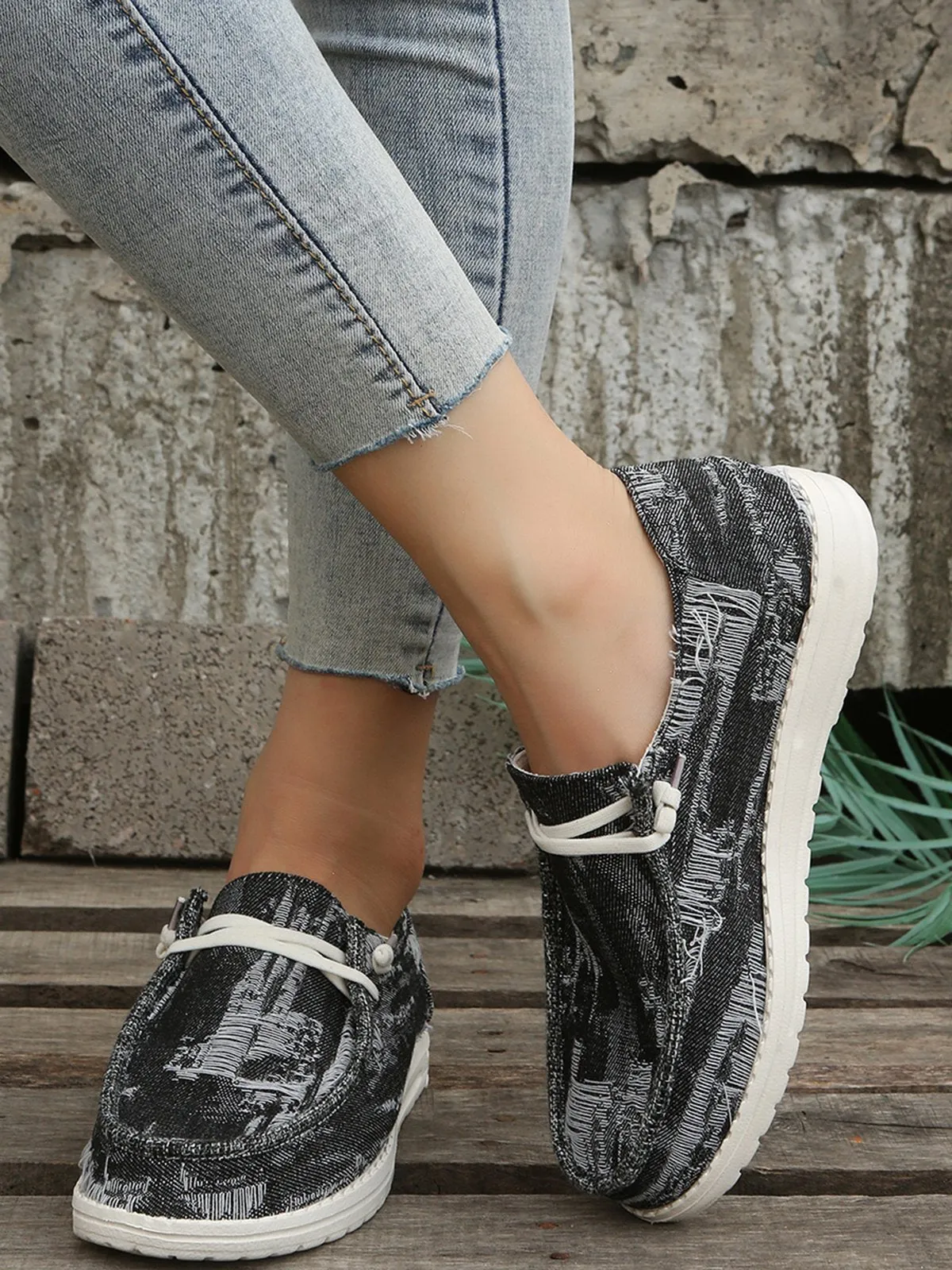 Casual Plain All Season Vacation Flat Heel Denim Fabric Lace-Up Lace Up Shoes Flats