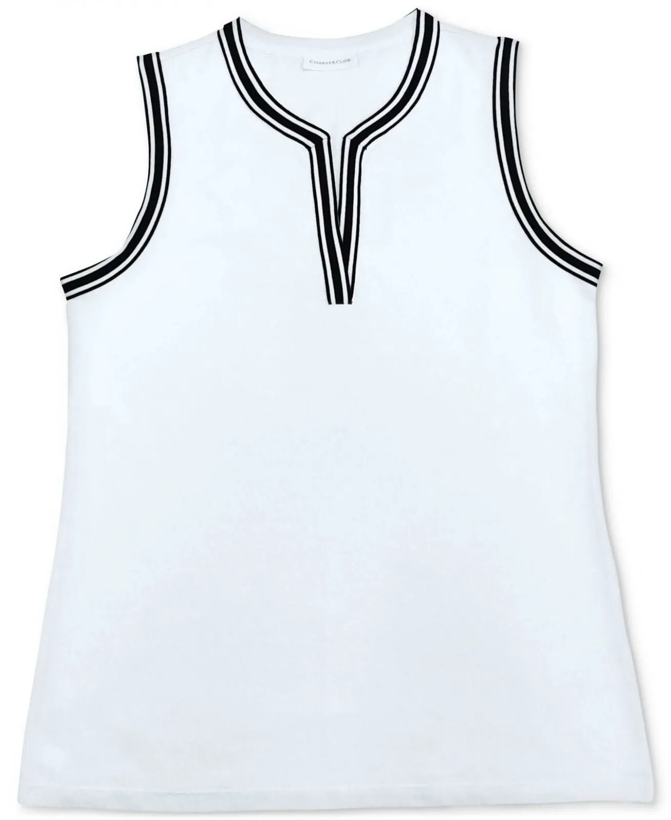 Charter Club Women's Sleeveless Split Neckline Pique Knit Top