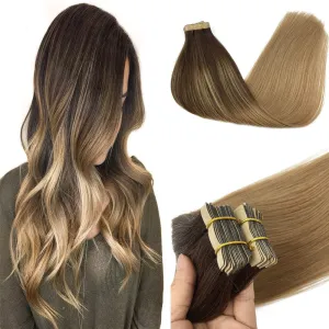 Chocolate Brown to Dirty Blonde 20pcs 50g Straight Tape in Hair Extensions
