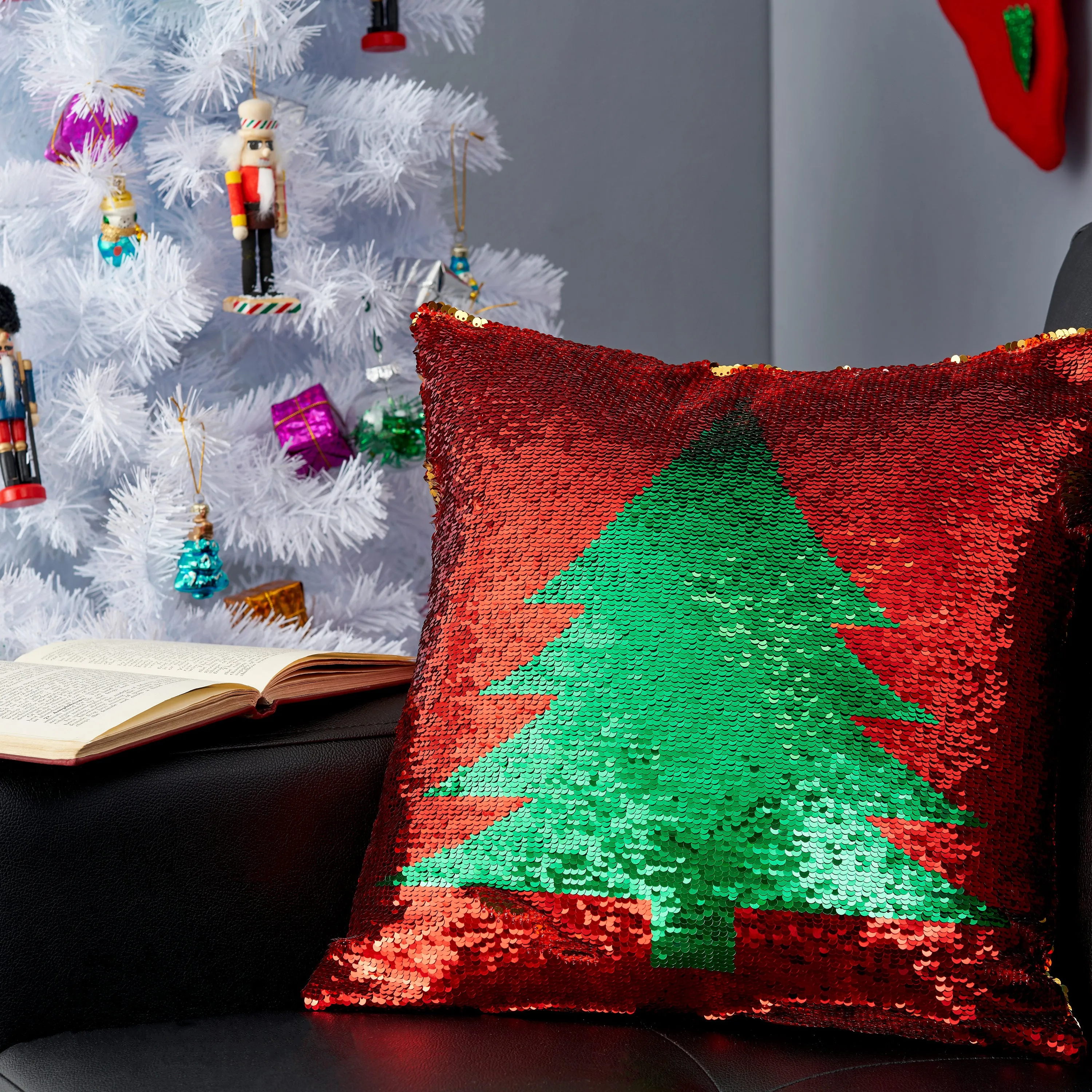 Christmas Tree Reversible Sequin Cushion Cover