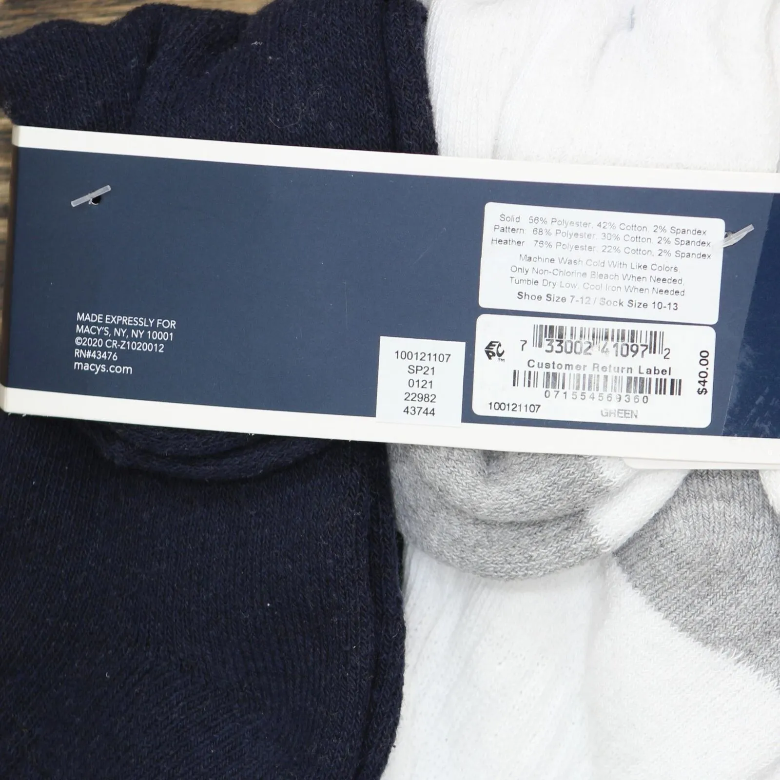 Club Room Men's Ankle Socks 7-Pack Pairs Green Multi 10-13