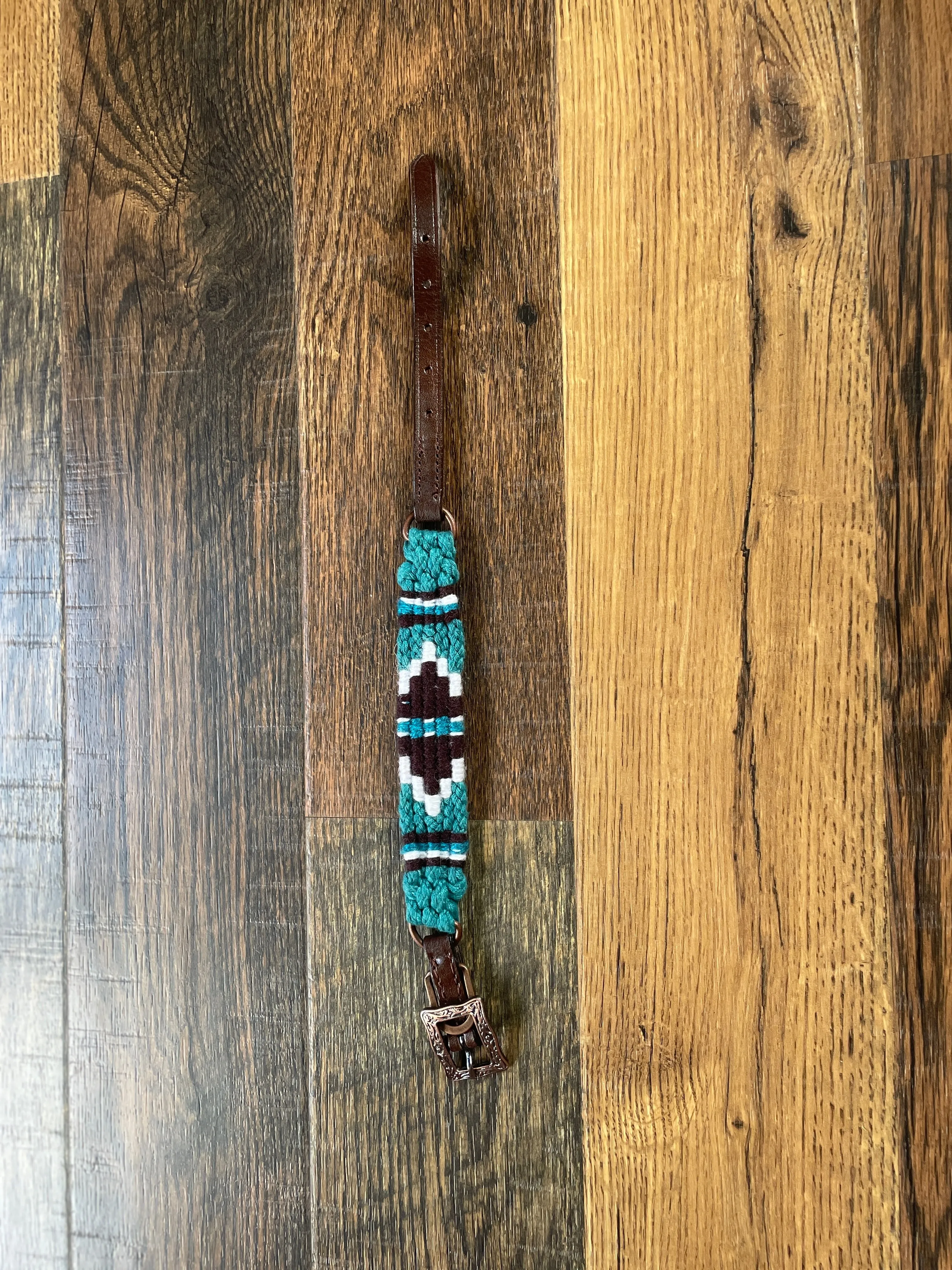 Corded Leather Dog Collar - Teal/White