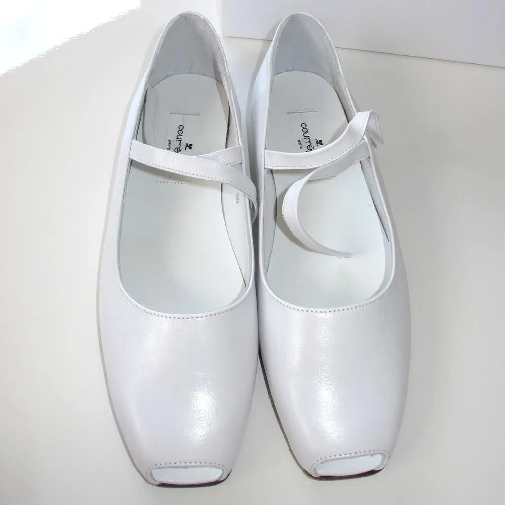 Courreges White Peep-toe Mary Jane Flat Women Shoes NIB!