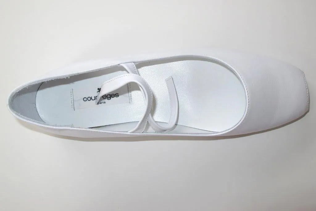 Courreges White Peep-toe Mary Jane Flat Women Shoes NIB!