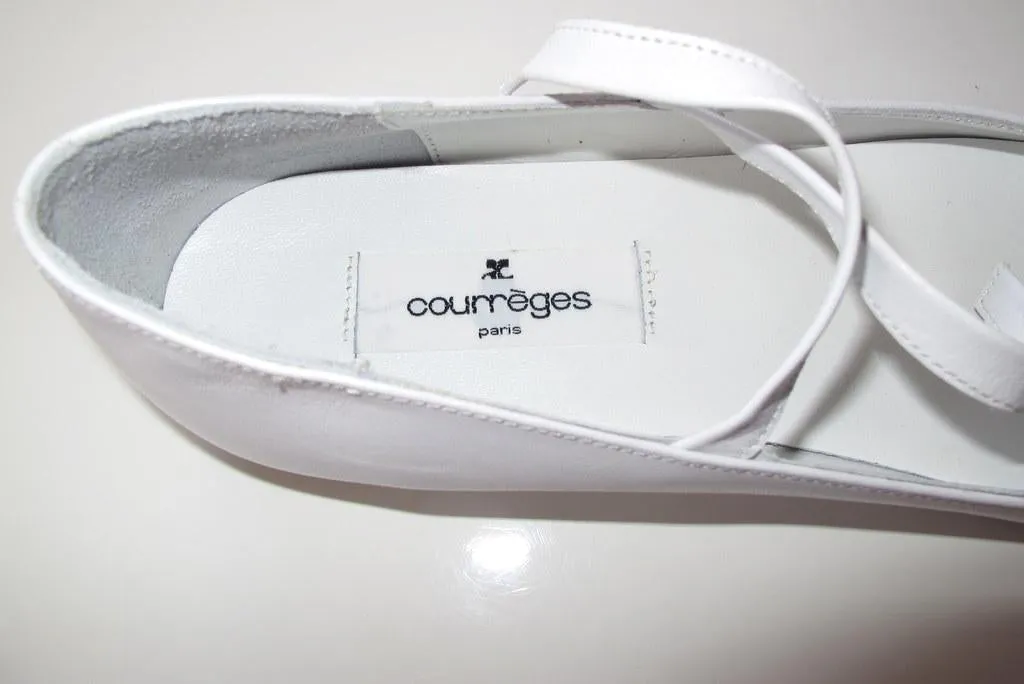 Courreges White Peep-toe Mary Jane Flat Women Shoes NIB!