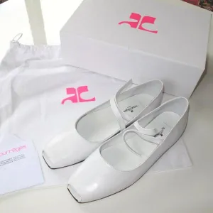 Courreges White Peep-toe Mary Jane Flat Women Shoes NIB!