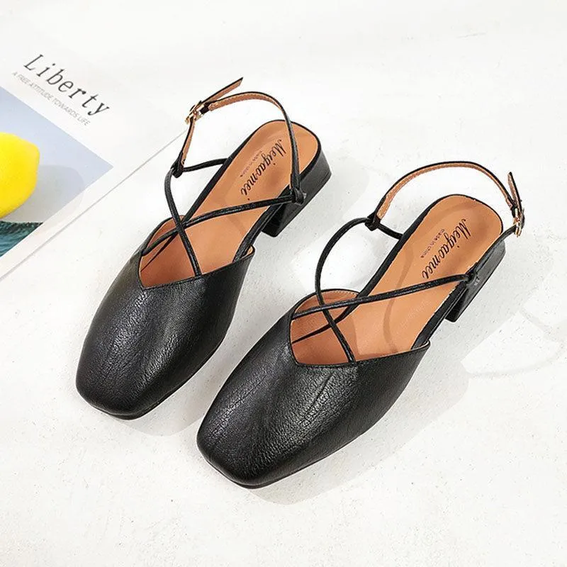 Crisscross Strap Round Toe Flats