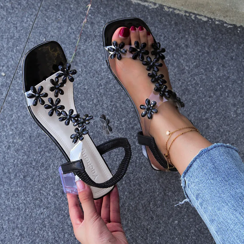 Crystal Embellished Heeled Sandals | T-Strap | Elegant & Stylish
