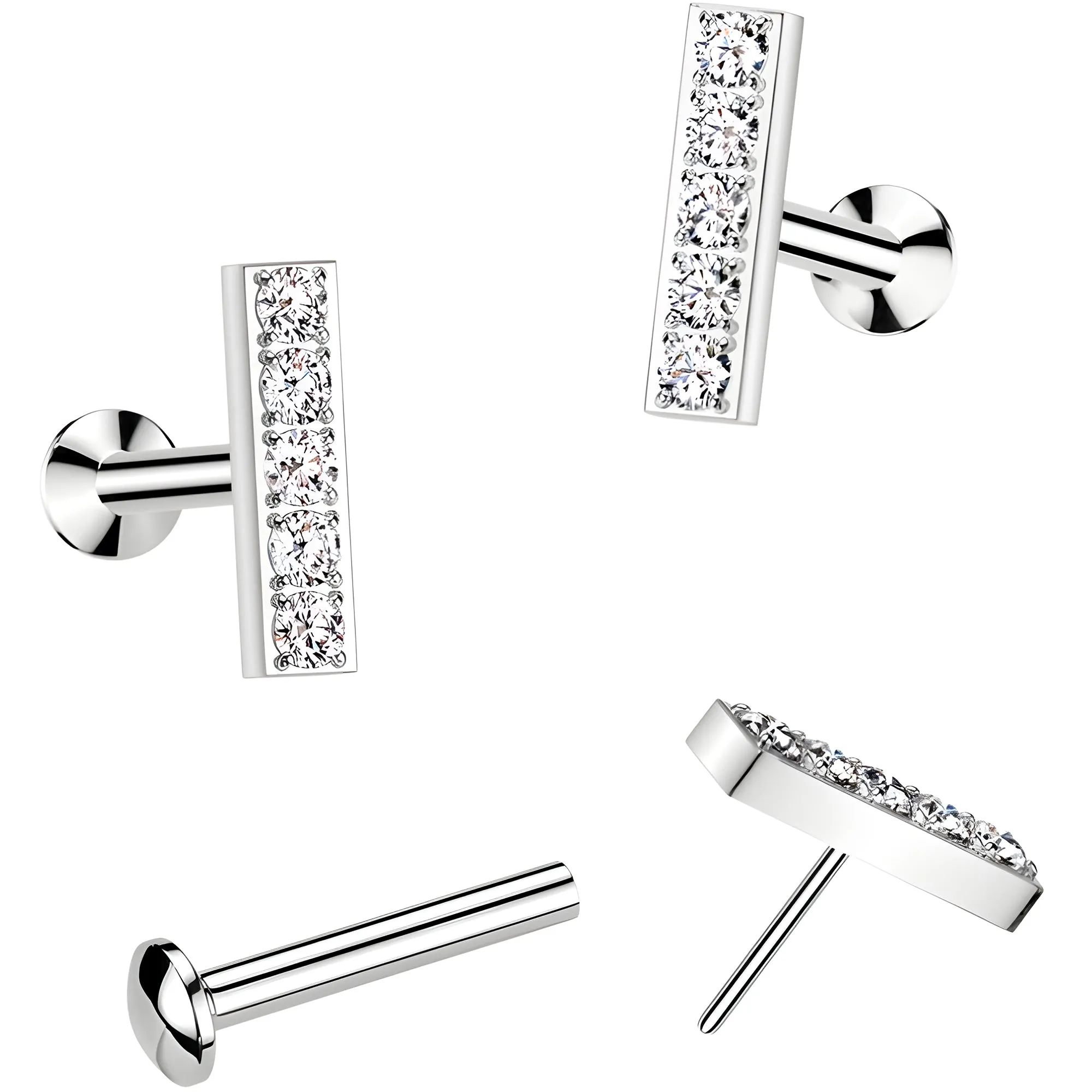 CZ Mirco Gem Bar Flat Back Earring - 18 Gauge Threadless Push In