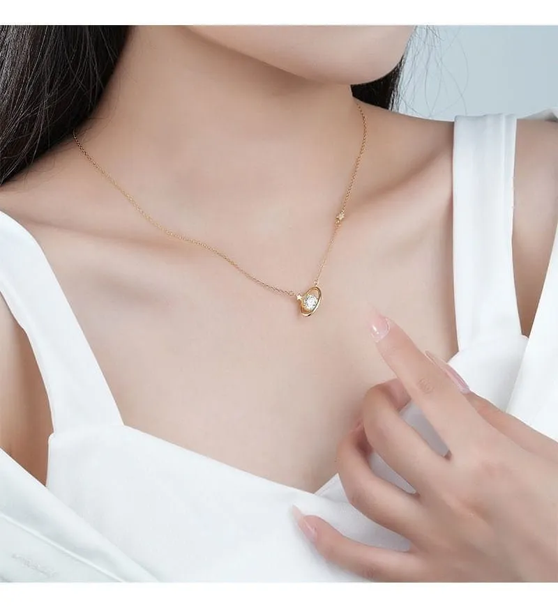 Dainty Crystal Celestial Planet Star Pendant Necklace
