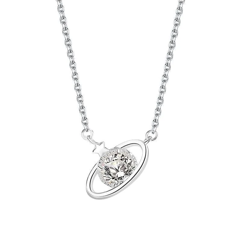 Dainty Crystal Celestial Planet Star Pendant Necklace