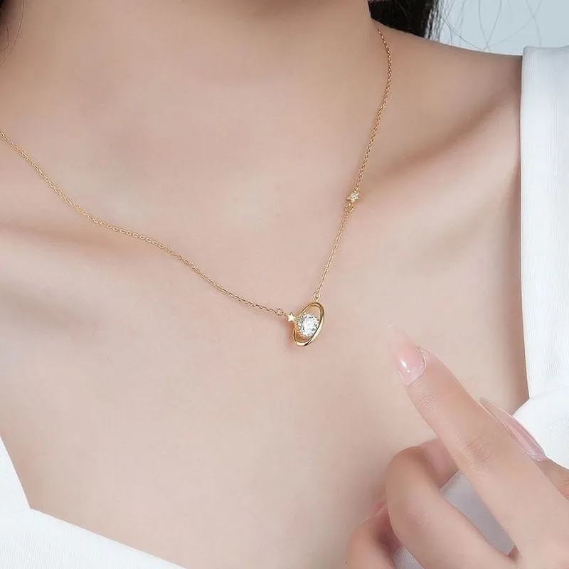 Dainty Crystal Celestial Planet Star Pendant Necklace