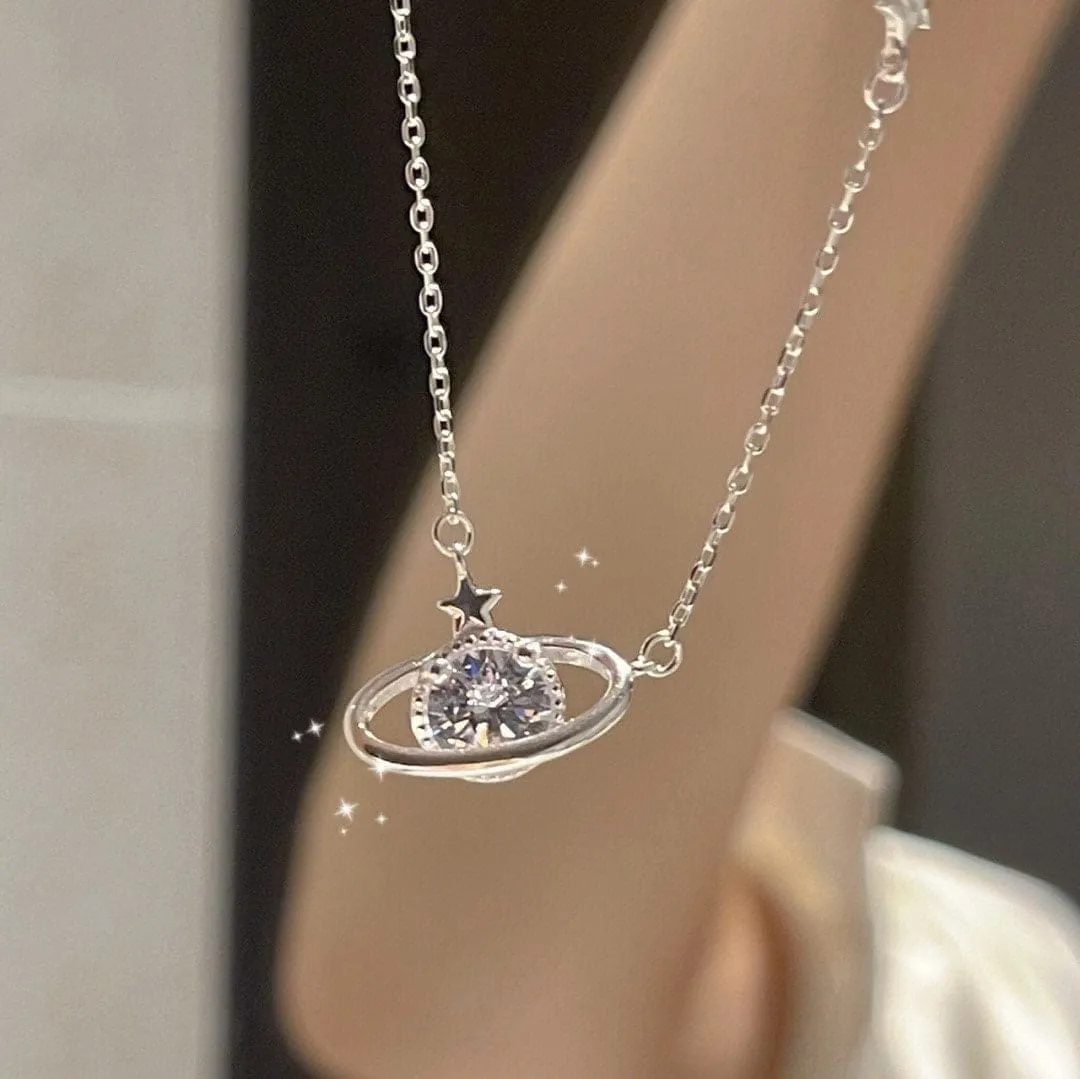 Dainty Crystal Celestial Planet Star Pendant Necklace