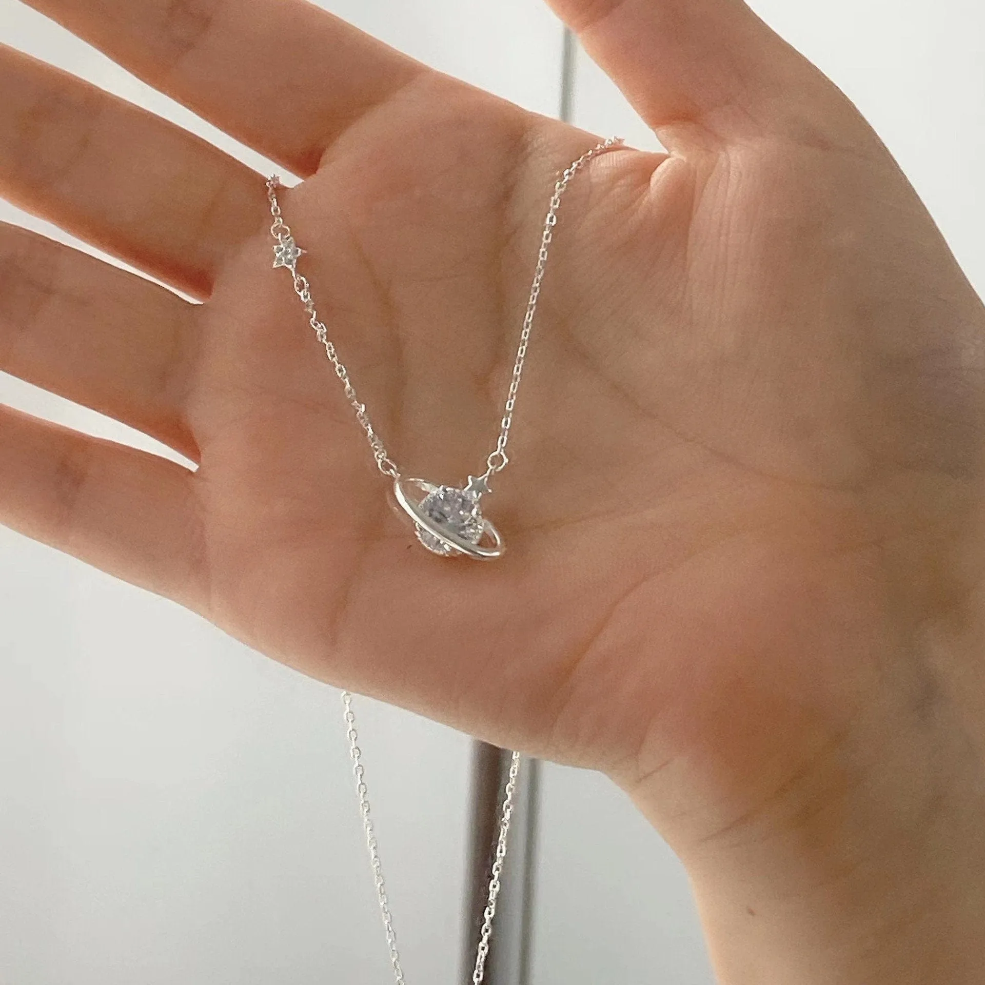 Dainty Crystal Celestial Planet Star Pendant Necklace