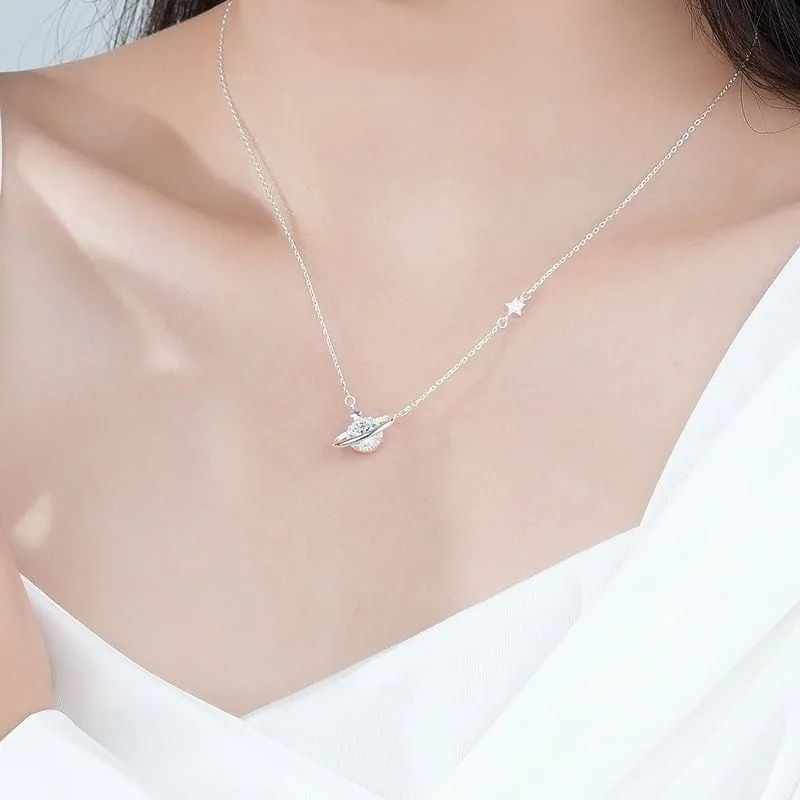 Dainty Crystal Celestial Planet Star Pendant Necklace