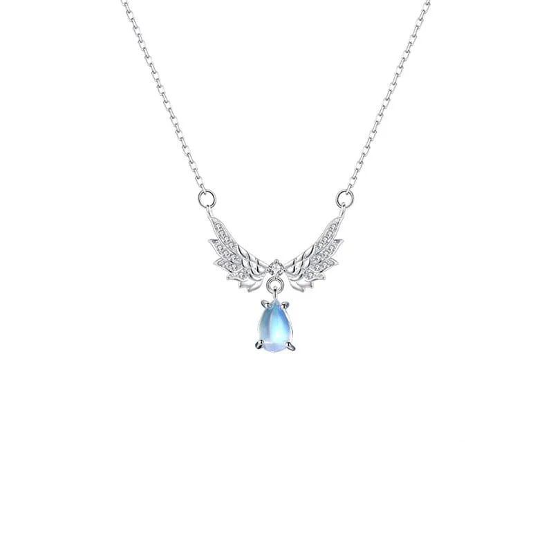 Dainty CZ Inalid Crystal Waterdrop Angel Wings Necklace