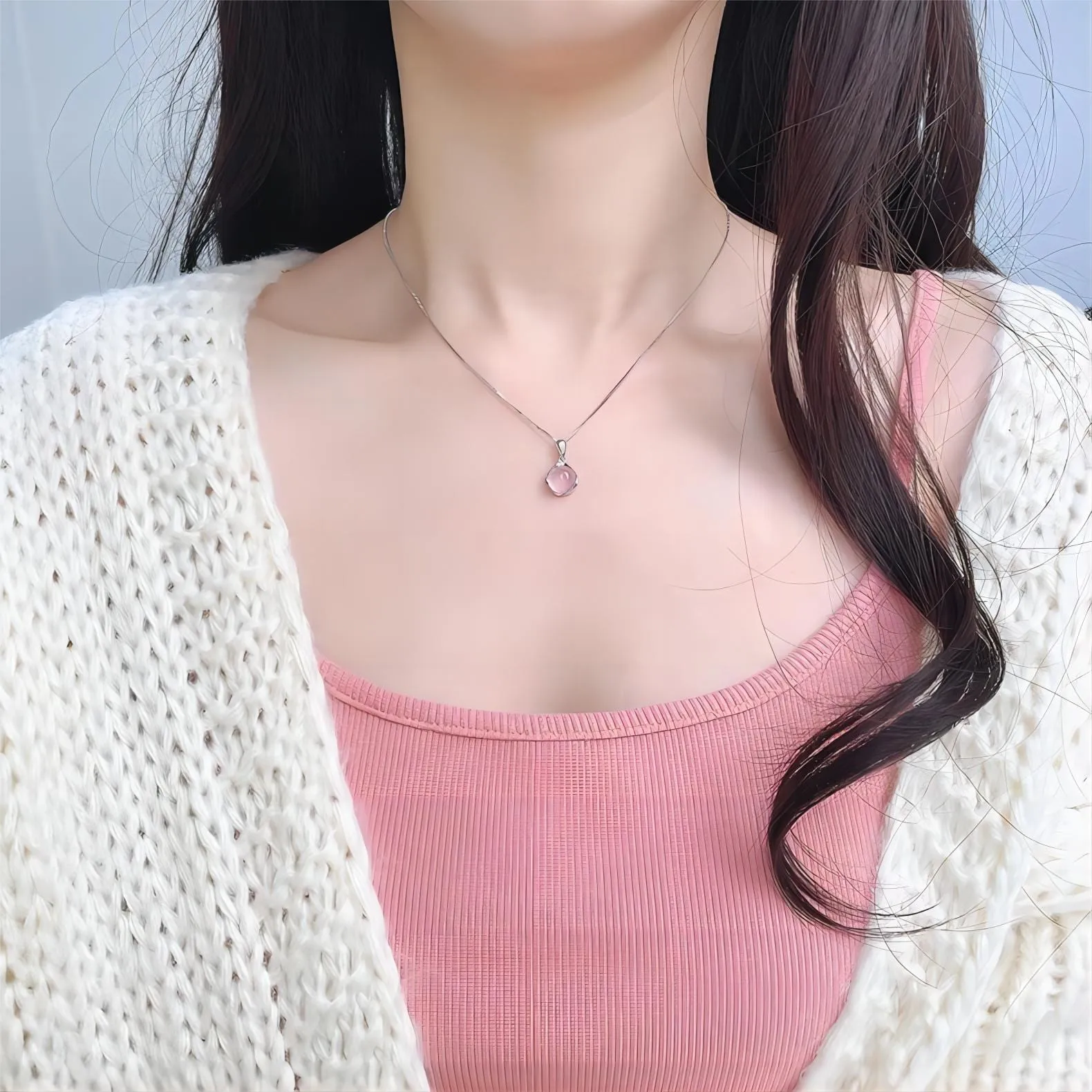 Dainty Pink Crystal Pendant Necklace