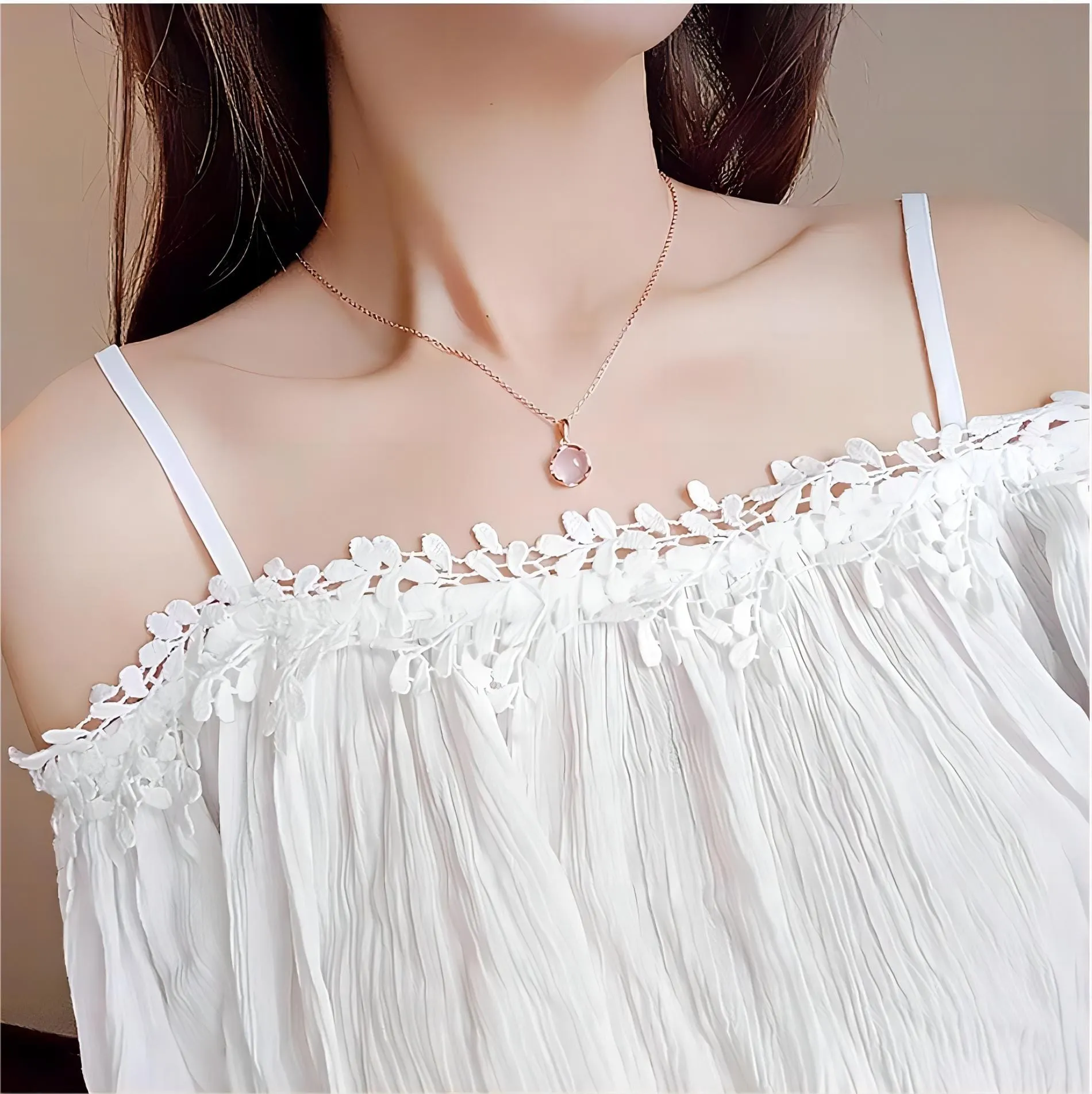Dainty Pink Crystal Pendant Necklace